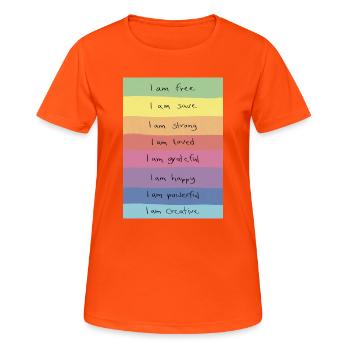 T-shirt Rainbow Affirmations - T-shirt respirant Femme - orange néon - Devant - AI Model Female 172 dark (172cm)