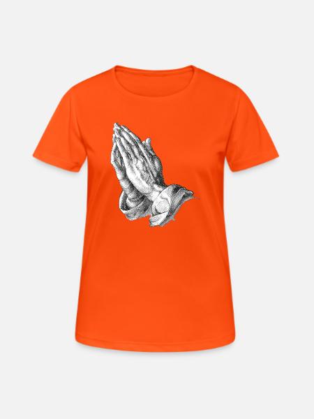 Betende Hände Gravur - Frauen T-Shirt atmungsaktiv - Neonorange