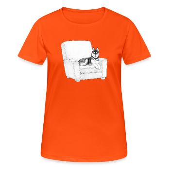 Husky dans un fauteuil - T-shirt respirant Femme - orange néon - Devant - AI Model Female 172 dark (172cm)