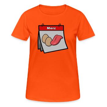Merz Leck Eier – Motif satire politique - T-shirt respirant Femme - orange néon - Devant - AI Model Female 172 dark (172cm)