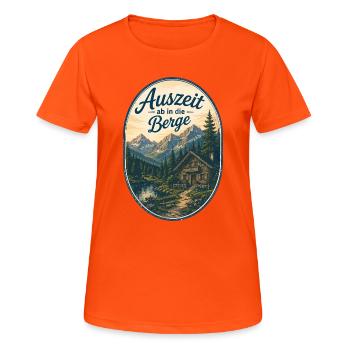 Auszeit in die Berge - Frauen T-Shirt atmungsaktiv - Neonorange - Vorne - AI Model Female 172 dark (172cm)