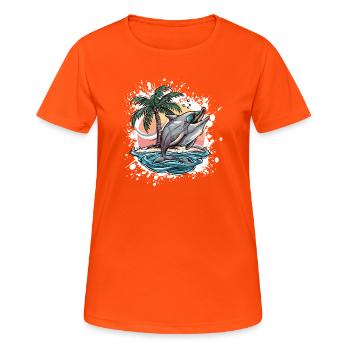 Delfin Sommer Urlaub - Frauen T-Shirt atmungsaktiv - Neonorange - Vorne - AI Model Female 172 dark (172cm)