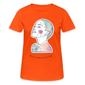 Vitiligo : Positivité corporelle, pas un bug, une caractéristique - T-shirt respirant Femme - orange néon - Devant - AI Model Female 172 dark (172cm)