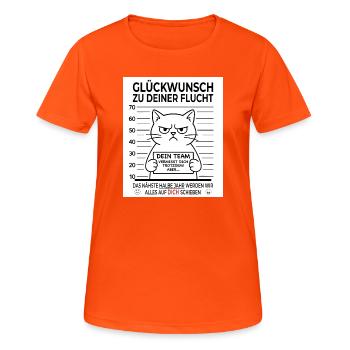 Glückwunsch zur Flucht Abschied Kollege - Frauen T-Shirt atmungsaktiv - Neonorange - Vorne - AI Model Female 172 dark (172cm)
