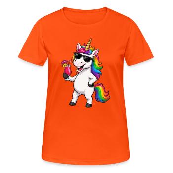Licorne arc-en-ciel avec lunettes de soleil - T-shirt respirant Femme - orange néon - Devant - AI Model Female 172 dark (172cm)
