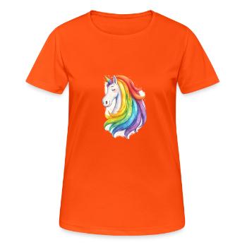 Regenbogen-Einhorn-Geist-Tiergeschenk - Frauen T-Shirt atmungsaktiv - Neonorange - Vorne - AI Model Female 172 dark (172cm)