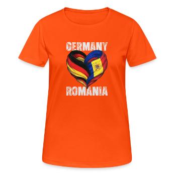 Cœur de l’Allemagne et de la Roumanie - T-shirt respirant Femme - orange néon - Devant - AI Model Female 172 dark (172cm)