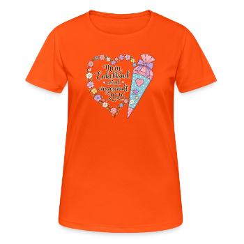 Enkelkind Einschulung 2026 - Frauen T-Shirt atmungsaktiv - Neonorange - Vorne - AI Model Female 172 dark (172cm)