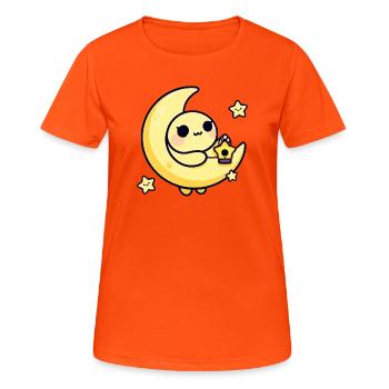Lune mignonne au clair de lune avec une lanterne étoile - T-shirt respirant Femme - orange néon - Devant - AI Model Female 172 dark (172cm)