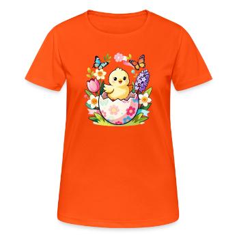 Poussin dans l’œuf floral éclot - T-shirt respirant Femme - orange néon - Devant - AI Model Female 172 dark (172cm)