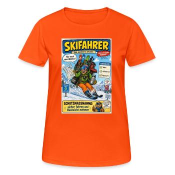Der Skifahrer – nur noch eine Abfahrt - Frauen T-Shirt atmungsaktiv - Neonorange - Vorne - AI Model Female 172 dark (172cm)