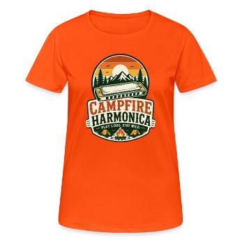 Instrument : Harmonica, Musique de feu de camp, Harmonica - T-shirt respirant Femme - orange néon - Devant - AI Model Female 172 dark (172cm)