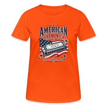 Instrument: Harmonica, Country Music, Harmonica - Women's Breathable T-Shirt - neon orange - Front - AI Model Female 172 dark (172cm)