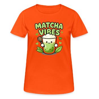 Matcha Vibes Mug Illustration - Women's Breathable T-Shirt - neon orange - Front - AI Model Female 172 dark (172cm)
