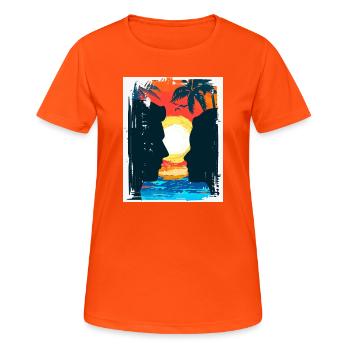Tropischer Sonnenuntergangsliebhaber - Frauen T-Shirt atmungsaktiv - Neonorange - Vorne - AI Model Female 172 dark (172cm)