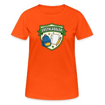 Erstklässler Schulstart Shield - Frauen T-Shirt atmungsaktiv - Neonorange - Vorne - AI Model Female 172 dark (172cm)