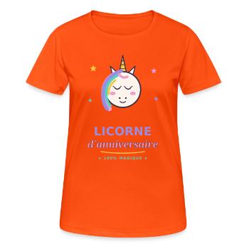 Licorne anniversaire magique - T-shirt respirant Femme - orange néon - Devant - AI Model Female 172 dark (172cm)