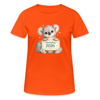 Kuscheliger Schulstart Koala 2026 - Frauen T-Shirt atmungsaktiv - Neonorange - Vorne - AI Model Female 172 dark (172cm)