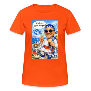 Hellas Morgengruß am Strand - Frauen T-Shirt atmungsaktiv - Neonorange - Vorne - AI Model Female 172 dark (172cm)