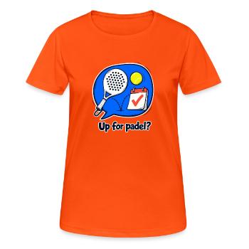 Padel-Gruppenchat-Einladung, wöchentlicher Club-Humor - Frauen T-Shirt atmungsaktiv - Neonorange - Vorne - AI Model Female 172 dark (172cm)