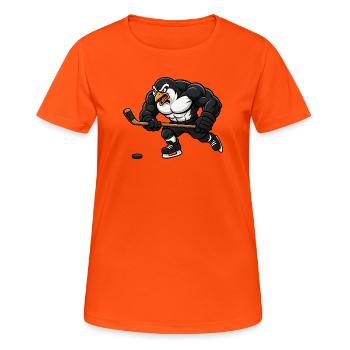 Pinguin Eishockey Spieler Comic Motiv - Frauen T-Shirt atmungsaktiv - Neonorange - Vorne - AI Model Female 172 dark (172cm)