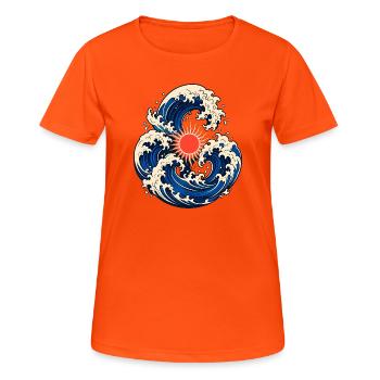Japanische Wellen der aufgehenden Sonne - Frauen T-Shirt atmungsaktiv - Neonorange - Vorne - AI Model Female 172 dark (172cm)