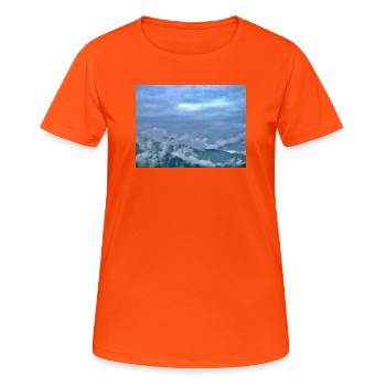 Fog over mountain landscape Morning light - Women's Breathable T-Shirt - neon orange - Front - AI Model Female 172 dark (172cm)