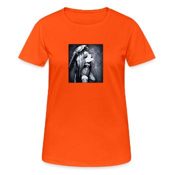 Rabenporträt Gothic Stil - Frauen T-Shirt atmungsaktiv - Neonorange - Vorne - AI Model Female 172 dark (172cm)
