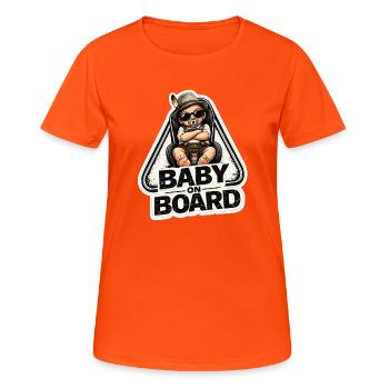 Baby on Board Sticker  - Frauen T-Shirt atmungsaktiv - Neonorange - Vorne - AI Model Female 172 dark (172cm)