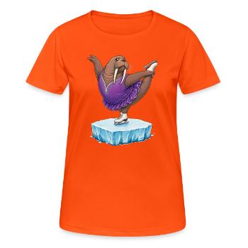 Walross als Eiskunstläuferin auf Eisscholle Kür - Frauen T-Shirt atmungsaktiv - Neonorange - Vorne - AI Model Female 172 dark (172cm)