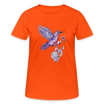 Colibri violet avec fleur lilas - T-shirt respirant Femme - orange néon - Devant - AI Model Female 172 dark (172cm)