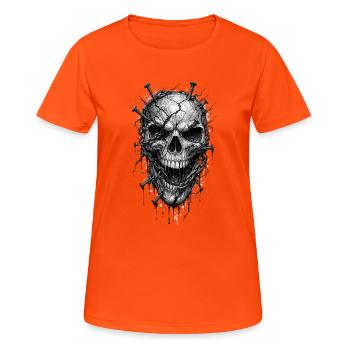 Skull With Nails Gothic Horror Grafik - Frauen T-Shirt atmungsaktiv - Neonorange - Vorne - AI Model Female 172 dark (172cm)