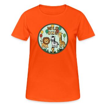 Trio des Amis Animaux Sauvages - T-shirt respirant Femme - orange néon - Devant - AI Model Female 172 dark (172cm)
