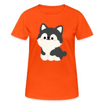 Kawaii Husky-Welpen-Illustration - Frauen T-Shirt atmungsaktiv - Neonorange - Vorne - AI Model Female 172 dark (172cm)