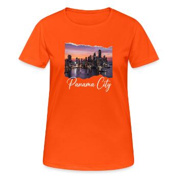 Panama City Skyline Sonnenuntergang - Frauen T-Shirt atmungsaktiv - Neonorange - Vorne - AI Model Female 172 dark (172cm)