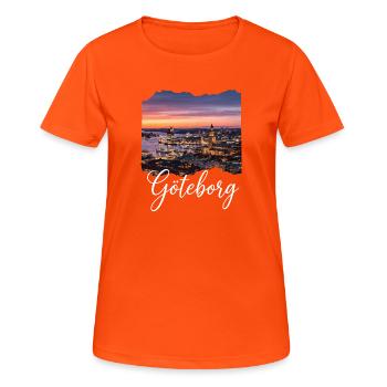 Göteborg Skyline Sonnenuntergang - Frauen T-Shirt atmungsaktiv - Neonorange - Vorne - AI Model Female 172 dark (172cm)