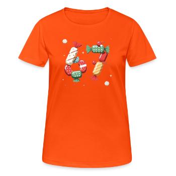 67 Meme Candy Confetti Swirl - Frauen T-Shirt atmungsaktiv - Neonorange - Vorne - AI Model Female 172 dark (172cm)