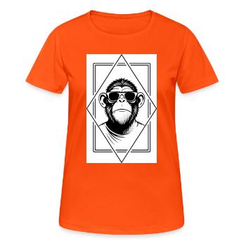Minimalistischer Affentyp — Schlank, geometrisch, verspielt - Frauen T-Shirt atmungsaktiv - Neonorange - Vorne - AI Model Female 172 dark (172cm)