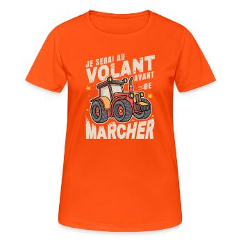 Au Volant Avant de Marcher Bébé Tracteur - T-shirt respirant Femme - orange néon - Devant - AI Model Female 172 dark (172cm)