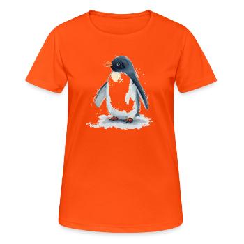 Pingouin aquarelle dans le saut - T-shirt respirant Femme - orange néon - Devant - AI Model Female 172 dark (172cm)