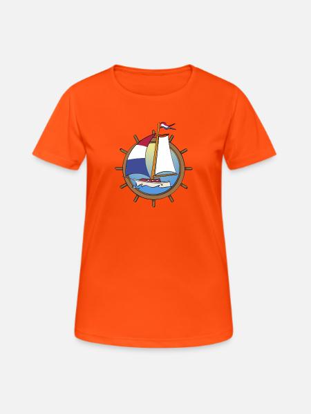 Niederländisches Segelboot mit Lenkrad - Frauen T-Shirt atmungsaktiv - Neonorange