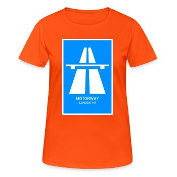 Affiche vintage de la M1 de l’autoroute de Londres - T-shirt respirant Femme - orange néon - Devant - AI Model Female 172 dark (172cm)