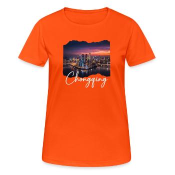 Chongqing Skyline Abendlicht - Frauen T-Shirt atmungsaktiv - Neonorange - Vorne - AI Model Female 172 dark (172cm)