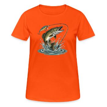 FISHING. WAIT. CATCH. - Women's Breathable T-Shirt - neon orange - Front - AI Model Female 172 dark (172cm)
