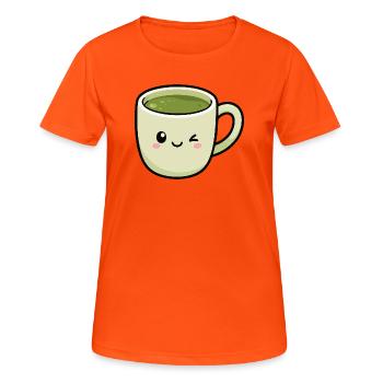 Kawaii Winking Matcha Tasse de thé vert - T-shirt respirant Femme - orange néon - Devant - AI Model Female 172 dark (172cm)