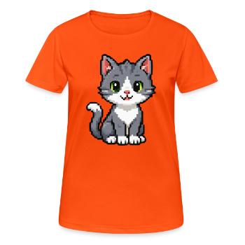 Pixel Chaton Chat Gris - T-shirt respirant Femme - orange néon - Devant - AI Model Female 172 dark (172cm)