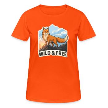 Wild & Free – Fox Mountain - Women's Breathable T-Shirt - neon orange - Front - AI Model Female 172 dark (172cm)