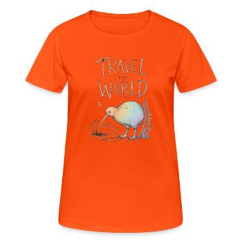 Travel around the world with a colorful bird - Women's Breathable T-Shirt - neon orange - Front - AI Model Female 172 dark (172cm)