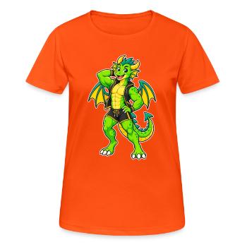 Green dragon hero in leather look - Women's Breathable T-Shirt - neon orange - Front - AI Model Female 172 dark (172cm)