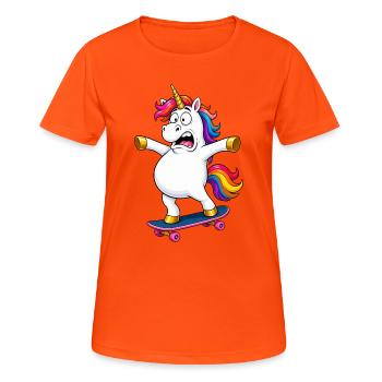 Wobbly Unicorn Skateboard Fail - Women's Breathable T-Shirt - neon orange - Front - AI Model Female 172 dark (172cm)